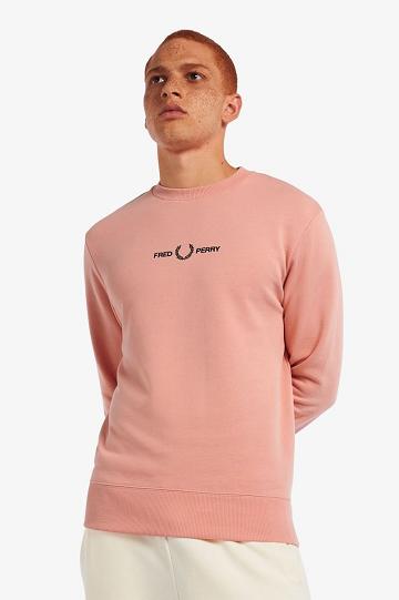 Pink Coral Fred Perry Embroidered Men's Sweatshirts | PH 1581XYUF